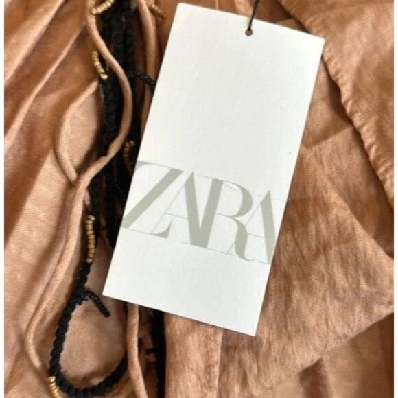 Zara Tan Halter Maxi Dress With Drawstring Back Detail Boho - Size S - Picture 6 of 7